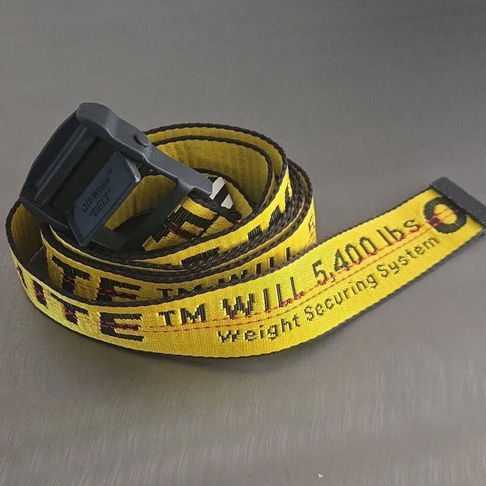 OFF-WHITE Industrial Yellow Black Web Logo Belt Virgil Abloh Metal Buckle